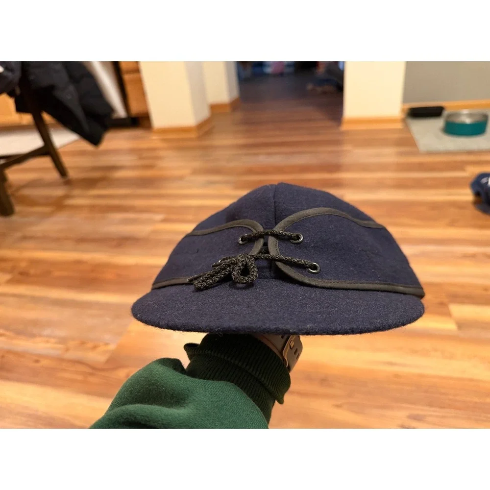 American Outdoorsman Navy Wool Blend Storm Cap Ear Flap‎ Hat USA Made 7 3/8